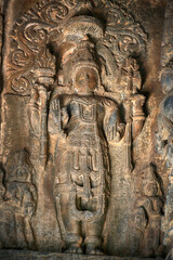 21 December 2021, Halebidu, Karnataka, India, Hoysaleswara Temple sculpture work, 12th-century Hindu temple dedicated to Shiva, It is the largest monument in Halebidu, the former Hoysala capital.