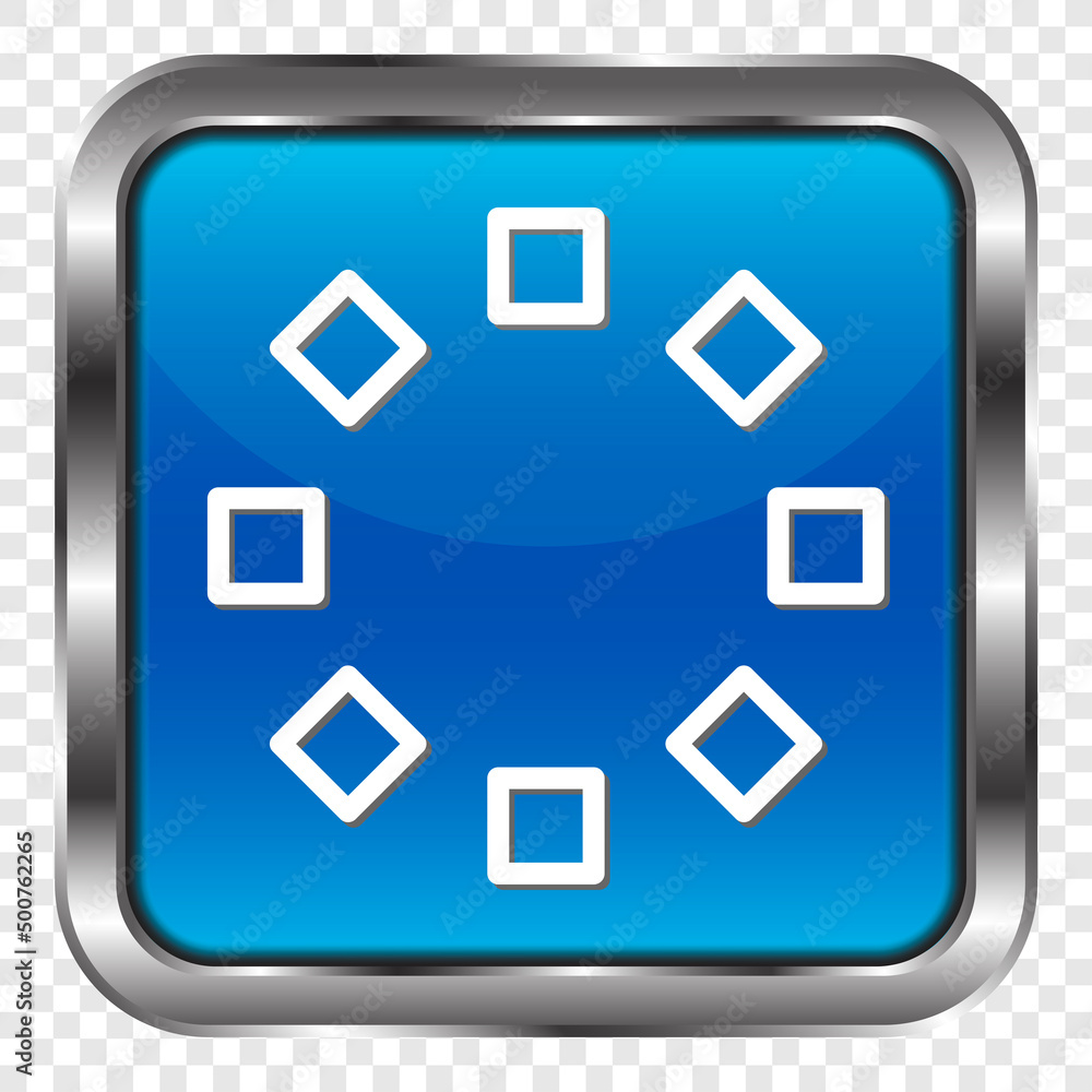 Poster loading simple icon, vector. flat design. metal, blue square button. transparent grid.ai