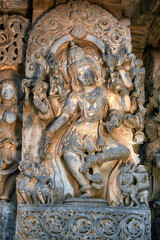 21 December 2021, Halebidu, Karnataka, India, Hoysaleswara Temple sculpture work, 12th-century Hindu temple dedicated to Shiva, It is the largest monument in Halebidu, the former Hoysala capital.