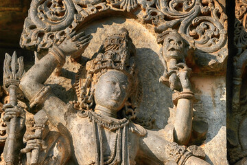 21 December 2021, Halebidu, Karnataka, India, Hoysaleswara Temple sculpture work, 12th-century...