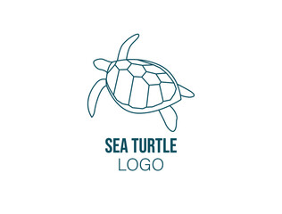 sea turtle line art logo vector illustration 