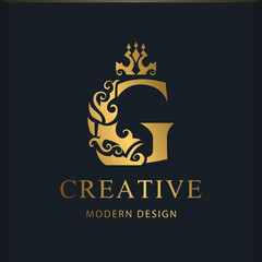 Royal letter G design. Luxury logo template. Gold monogram. Creative Emblem for Business sign, badge, crest, label, Boutique brand, Hotel, Restaurant, Heraldic. Modern style. Vector illustration