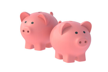 Two piggy banks isolated on white background. 3d render