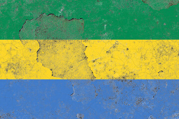 Gabon flag on a damaged old concrete wall surface