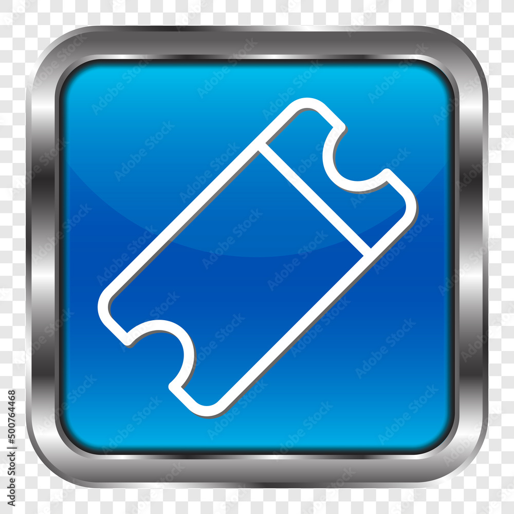 Poster ticket simple icon vector. flat design. metal, blue square button. transparent grid.ai