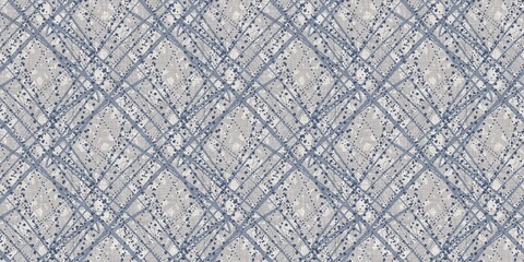 French blue botanical leaf linen seamless border with 2 tone country cottage style motif. Simple vintage rustic fabric textile effect. Primitive modern shabby chic kitchen cloth design.