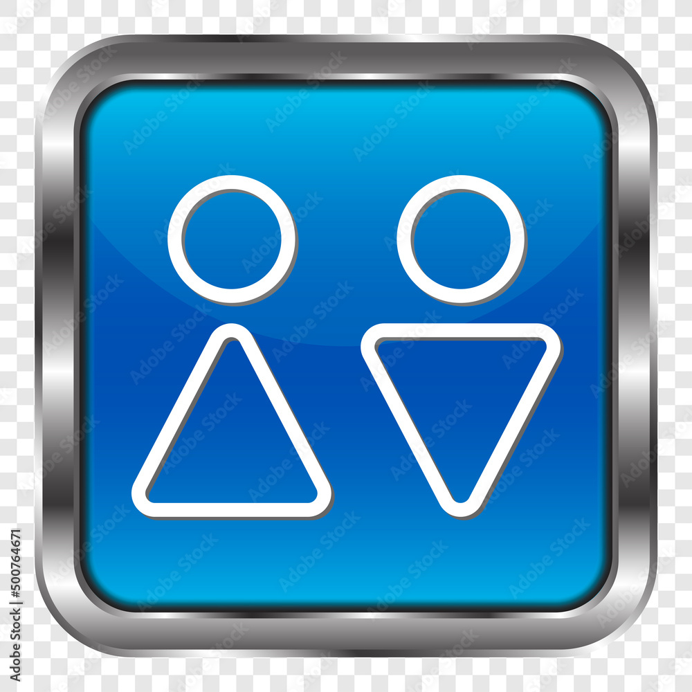 Poster wc simple icon vector. flat design. metal, blue square button. transparent grid.ai