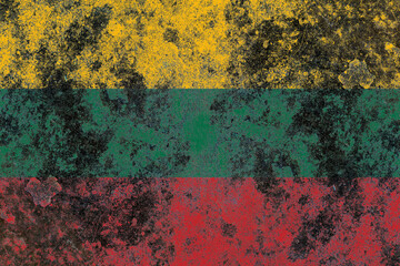 Lithuania flag on a damaged old concrete wall surface