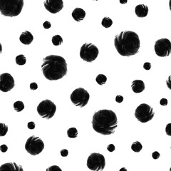 Vector black circles brush seamless background pattern. Abstract seamless pattern isolated on a white background. Design use for print, cover, fabric, interior and other users © Laurie