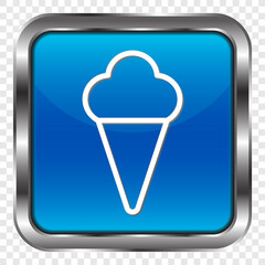 Ice cream simple icon vector. Flat design. Metal, blue square button. Transparent grid.ai