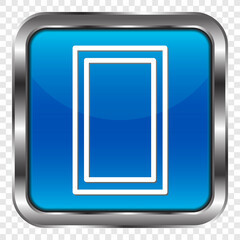 Number zero, numeral simple icon vector. Flat design. Metal, blue square button. Transparent grid.ai