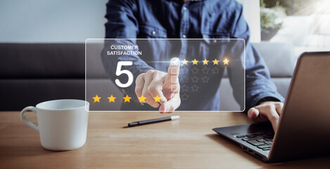 Customer review satisfaction feedback survey concept, User give rating to service experience on...