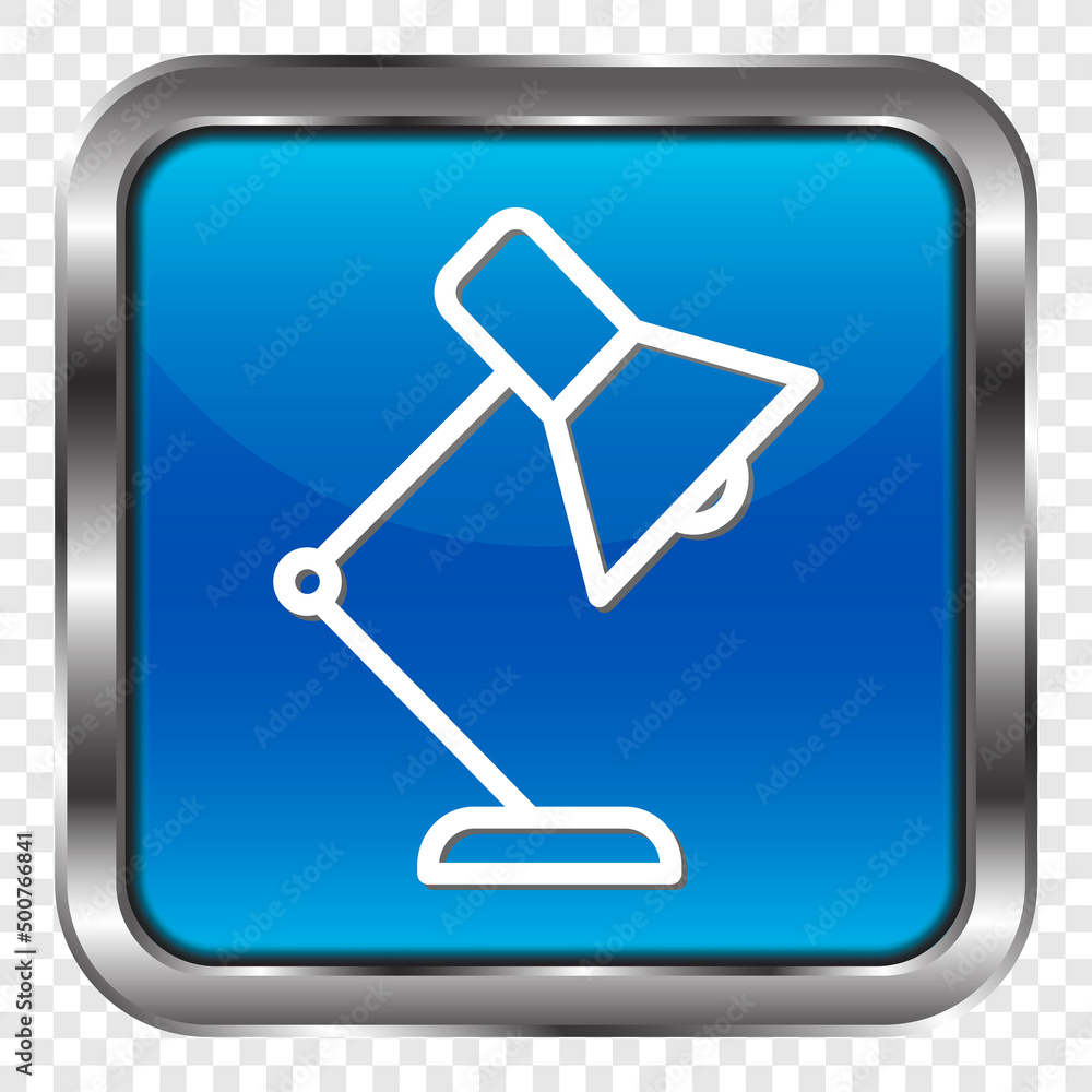 Poster table lamp simple icon vector. flat design. metal, blue square button. transparent grid.ai