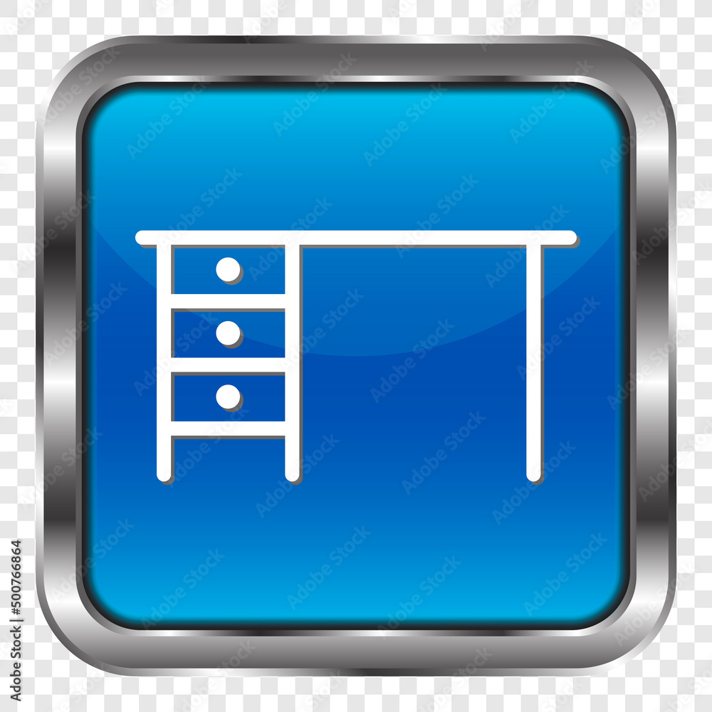 Poster table simple icon vector. flat design. metal, blue square button. transparent grid.ai
