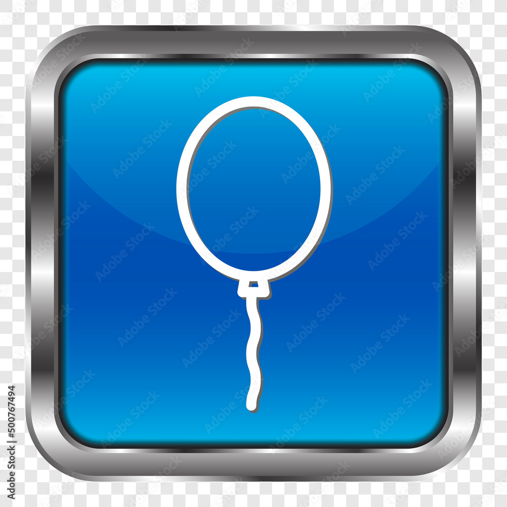 Poster balloon simple icon vector. flat design. metal, blue square button. transparent grid.ai