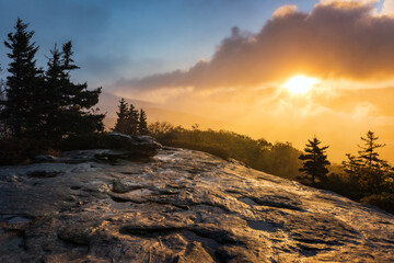 Morning light at Beacon Heights overlook along the Blue Ridge Parkway in North Carolina