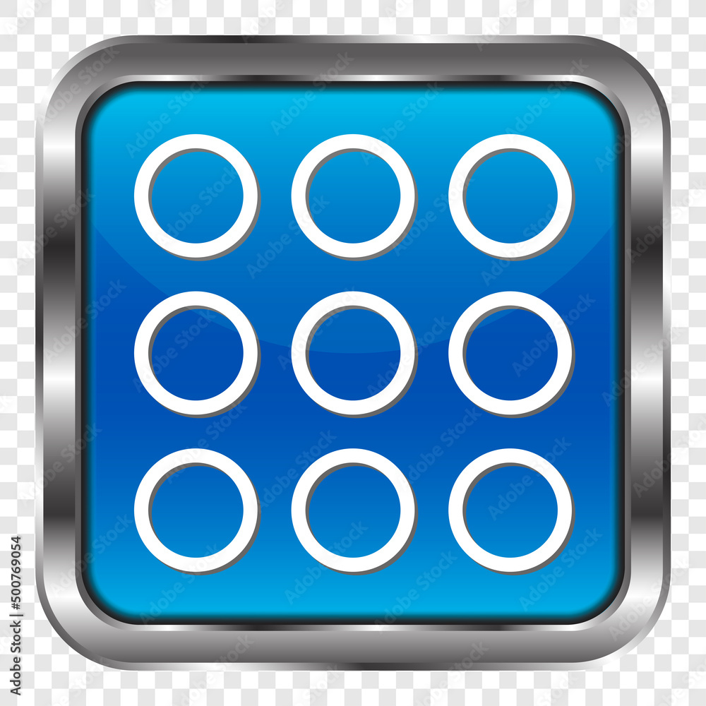 Poster menu simple icon, vector. flat design. metal, blue square button. transparent grid.ai