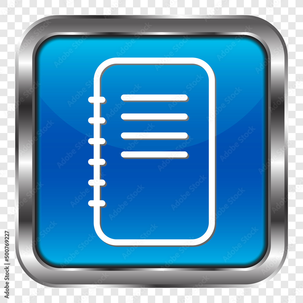 Poster notepad simple icon vector. flat design. metal, blue square button. transparent grid.ai