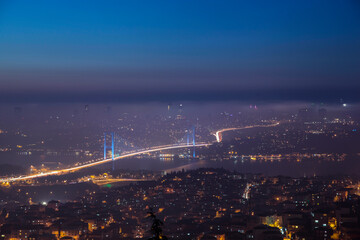 Fototapeta na wymiar 15 July Martyrs Bridge in the Night Lights, Uskudar Istanbul Turkey 