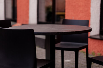 Empty tables of street cafe