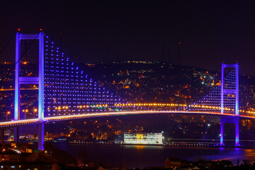Fototapeta na wymiar Istanbul Bosphorus Bridge in the Night Time, Uskudar Istanbul Turkey