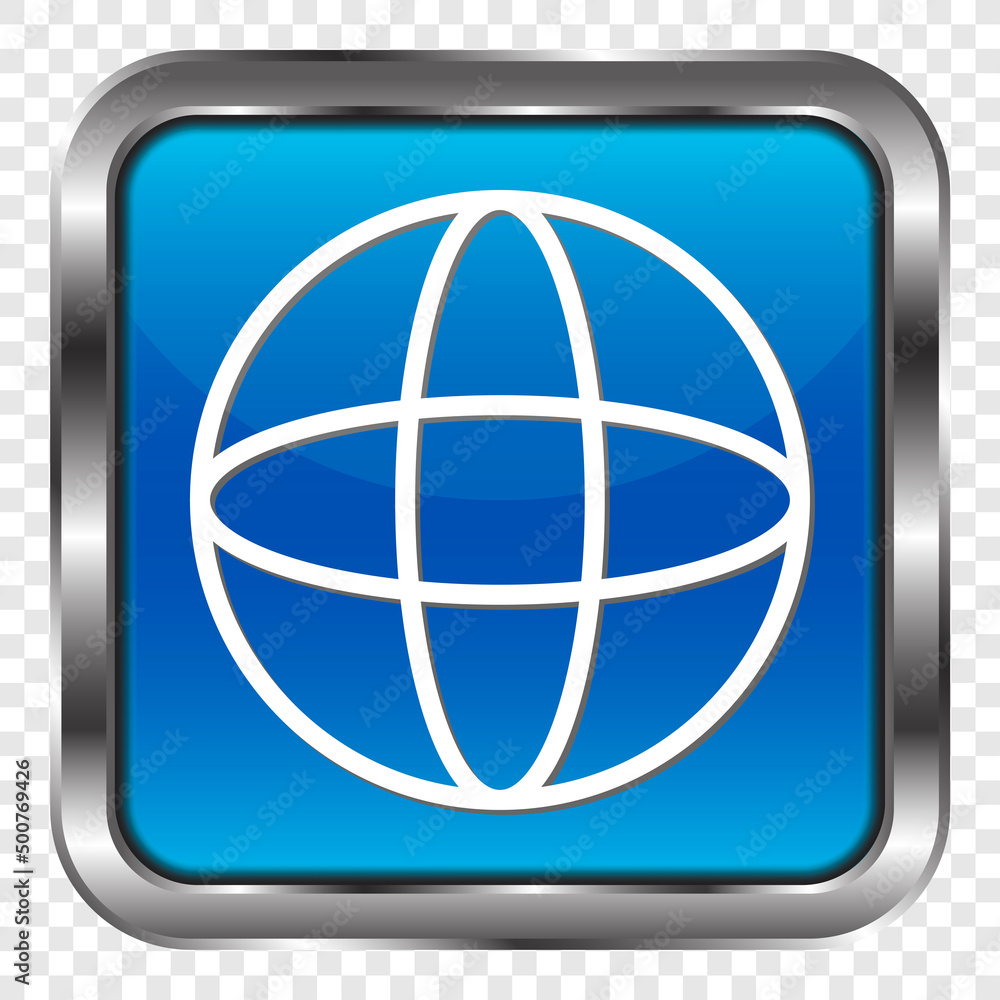 Poster planet simple icon vector. flat design. metal, blue square button. transparent grid.ai