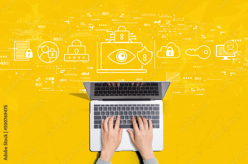 Poster data privacy concept with person using a laptop computer