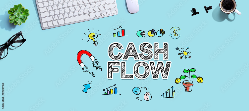 Poster cash flow with a computer keyboard and a mouse