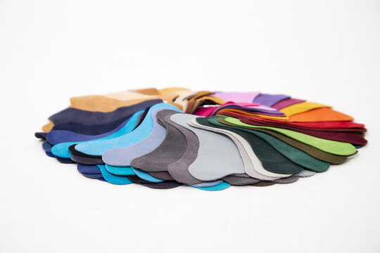 Color samples of different leather on white background