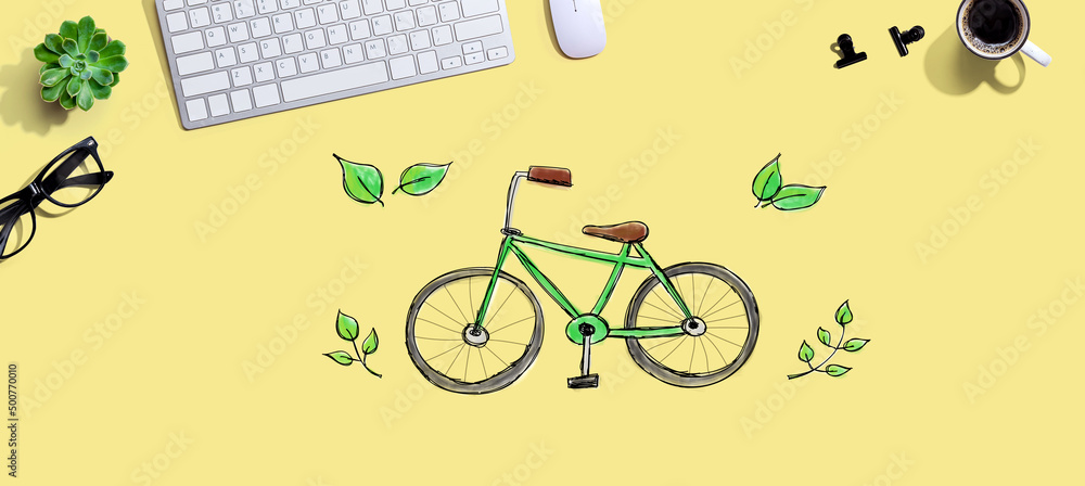 Aufkleber eco bicycle with a computer keyboard and a mouse