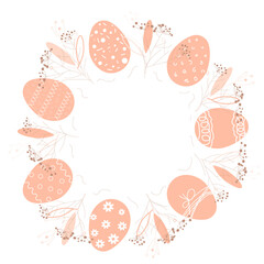 Round background Easter eggs leaves greenery decor frame