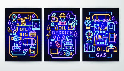 Oil Gas Flyer Concepts. Vector Illustration of Industry Promotion.