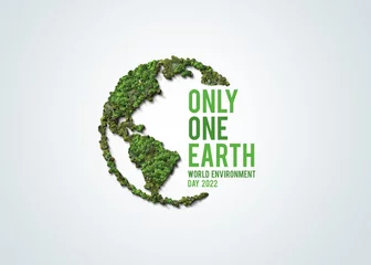 Poster Only One Earth- World Environment day concept 3d design. Happy Environment day, 05 June. World map with Environment day text 3d background illustration.  © DOERS