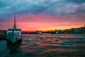 Sunset Time in the Bosphorus, Uskudar Istanbul Turkey