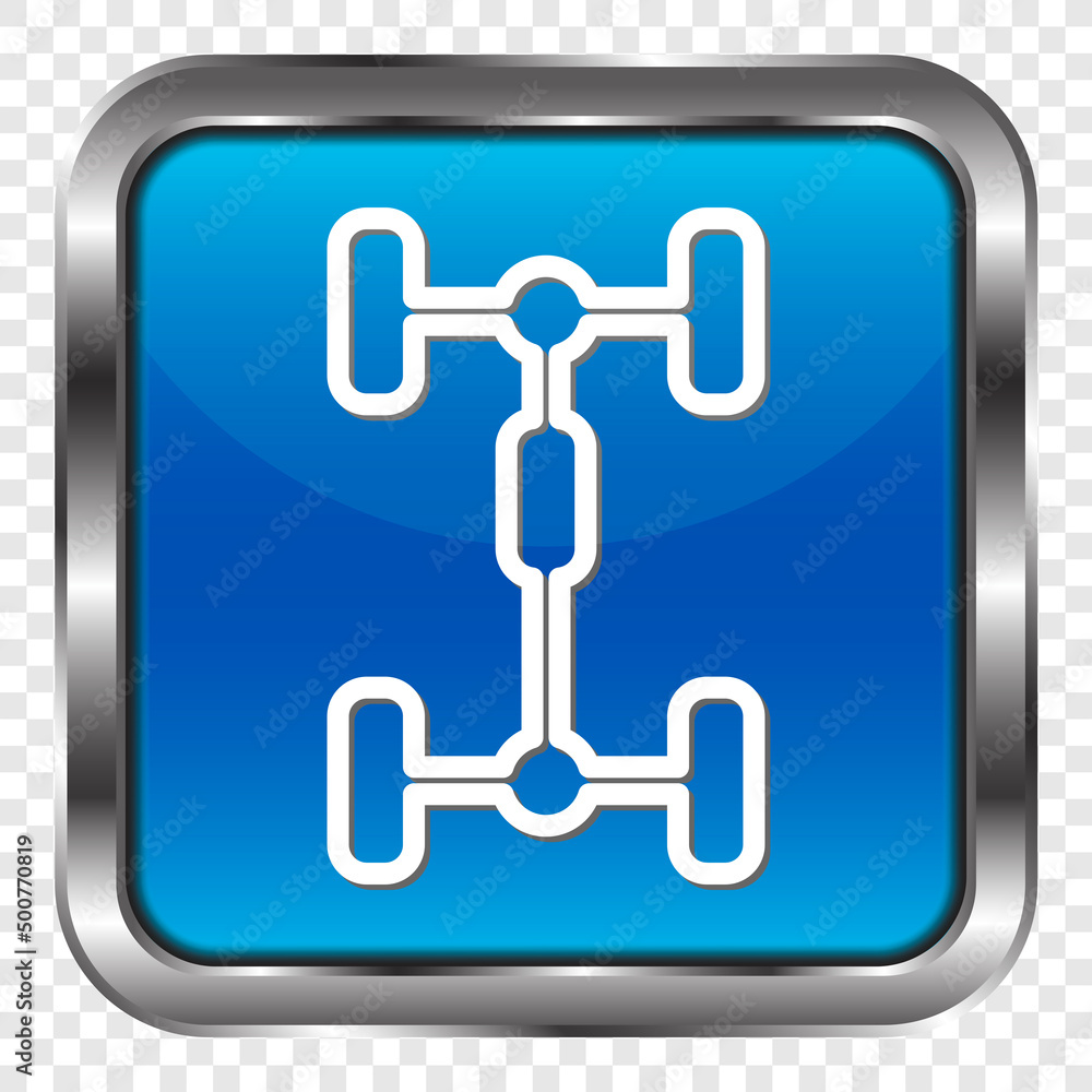 Poster auto simple icon vector. flat design. metal, blue square button. transparent grid.ai