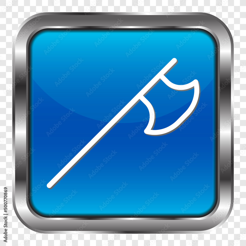 Poster axe simple icon. flat design. metal, blue square button. transparent grid.ai