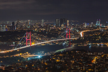 Fototapeta premium 15 July Martyrs Bridge in the Night Lights, Uskudar Istanbul Turkey 