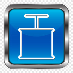 Detonator simple icon. Flat design. Metal, blue square button. Transparent grid.ai