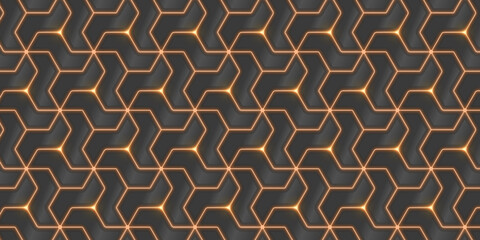 Wall black panels with yellow lights. Shaded geometric modules. High quality seamless vector illustration.