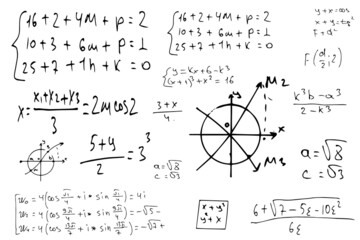 Mathematical, scientific formulas and expressions. Educational, vector illustration. Hand-drawn on a white background.