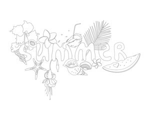 Fototapeta na wymiar Tropical summer sketch coloring page