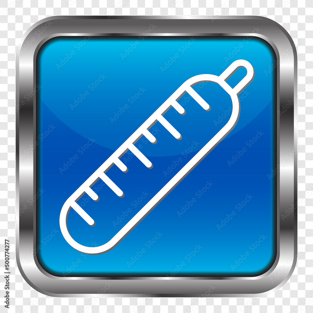 Poster thermometer simple icon vector. flat design. metal, blue square button. transparent grid.ai