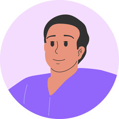 Big strong guy with brown hair, avatar. Vector, flat.