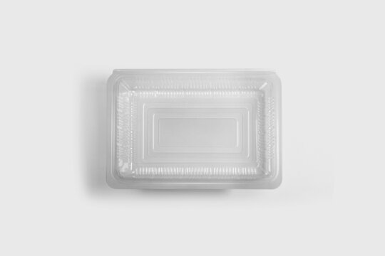 Blank Plastic Disposable Food Container Mockup, Transparent Lid Isolated On White Background. 3D Rendering. Mock-up.Front View.