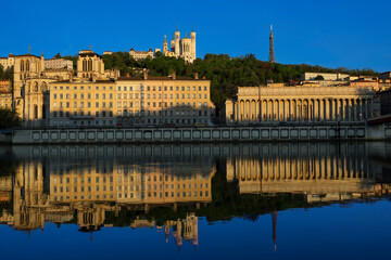 Famous view of Saone river in Lyon