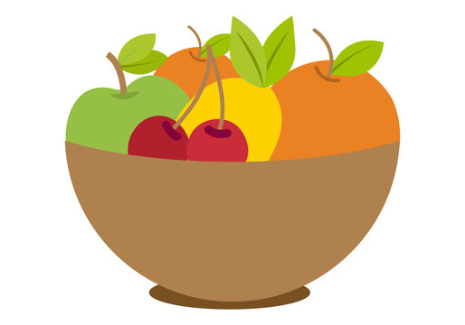 Icono de frutero con frutas, manzana, cerezas, lim&oacute;n y naranja. 