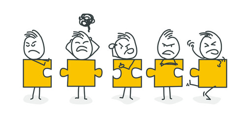 Stick figures. Signs, Business, Success. Smiling Stick Figure Stickman Are Connected Vector. Team metaphor. Business concept. Vector.