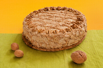 Homemade cake with walnuts.