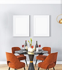 Mockup, Living room mockup, Interior mockup and two white frame, 3d rendering