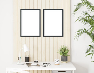 Two black frame mockup in interior